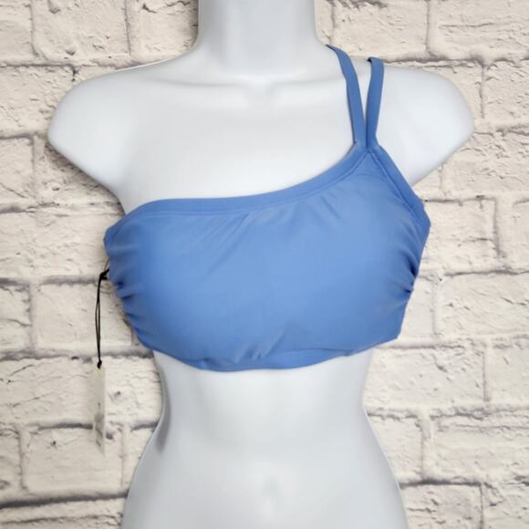 NWT Shade & Shore Bikini Top Size 34D Removable Pads One Shoulder Blue Adj Strap - Picture 1 of 13